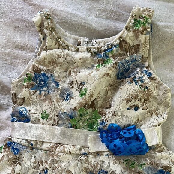 Blue and Green Sleeveless Scoop Neck Sundress for Dress Up Party - Picture 2 of 9